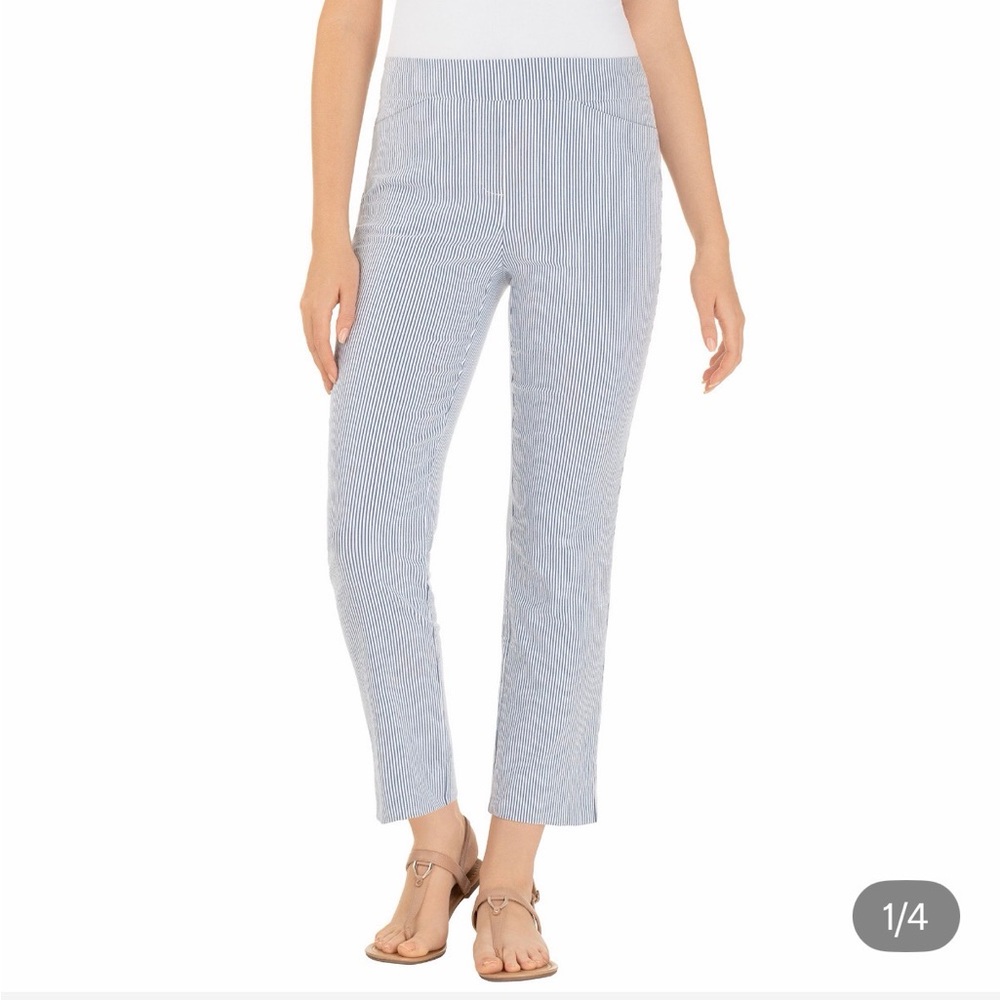 Mario Serrani Blue & White Pinstripe Cropped Pull-On Pants